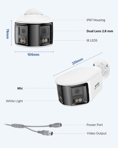 ANNKE 5MP Dual-Lens Security Cameras Outdoor, Wired Add-On Bullet Camera | 180°Wide Angle, One-Way Audio, 130dB, 3D WDR, IP67, Compatible with TVI Analog CCTV DVR Systems(DVR Required, Not Included) in Kuwait