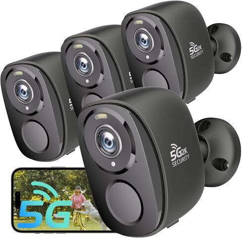 4Pack 5G/2.4G WiFi Security Cameras, 2K Security Cameras Wireless Outdoor Battery Powered with AI Motion Detection Siren Alarm, Color Night Vision, 2-Way Talk, IP65 Waterproof, Works w/Alexa, Cloud/SD | WiFi Security Cameras with AI Motion Detection, Sire in Kuwait
