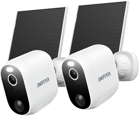 INFIYA 2K Solar Camera Outdoor Wireless for Home Security, 2Pack, White | PIR Motion Detection, Siren Alarm, Color Night Vision, SD & Cloud Storage(Optional), Works with Alexa, 2.4GHz Wi-Fi in Kuwait