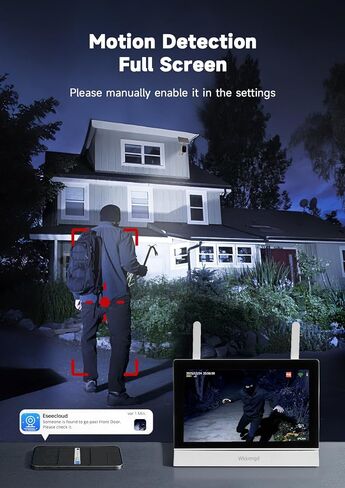 Solar Wireless Security Camera System, 4MP Battery Powered 2-Camera Kit with 7" Touchscreen Monitor, Motion Detection Auto Full-Screen Zoom, Color Night Vision, Compatible with Alexa in Kuwait
