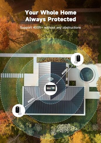 Solar Wireless Security Camera System, 4MP Battery Powered 2-Camera Kit with 7" Touchscreen Monitor, Motion Detection Auto Full-Screen Zoom, Color Night Vision, Compatible with Alexa in Kuwait