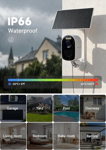 Solar Wireless Security Camera System, 4MP Battery Powered 2-Camera Kit with 7" Touchscreen Monitor, Motion Detection Auto Full-Screen Zoom, Color Night Vision, Compatible with Alexa in Kuwait
