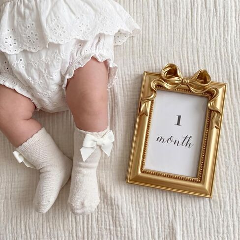 Novabright Baby Monthly Milestone Photo Frame Set, Gold Resin Picture Frame with 13 Newborn Milestone Cards Nursery Decor, Keepsake Gift for Newborn(Bow Rectangle) in Kuwait