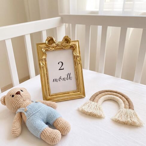 Novabright Baby Monthly Milestone Photo Frame Set, Gold Resin Picture Frame with 13 Newborn Milestone Cards Nursery Decor, Keepsake Gift for Newborn(Bow Rectangle) in Kuwait