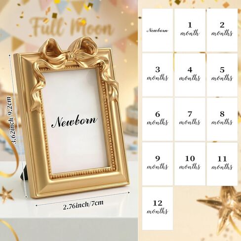 Novabright Baby Monthly Milestone Photo Frame Set, Gold Resin Picture Frame with 13 Newborn Milestone Cards Nursery Decor, Keepsake Gift for Newborn(Bow Rectangle) in Kuwait