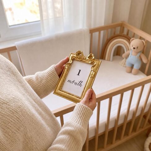 Novabright Baby Monthly Milestone Photo Frame Set, Gold Resin Picture Frame with 13 Newborn Milestone Cards Nursery Decor, Keepsake Gift for Newborn(Bow Rectangle) in Kuwait