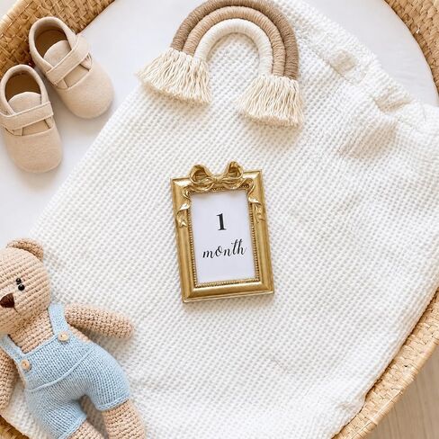 Novabright Baby Monthly Milestone Photo Frame Set, Gold Resin Picture Frame with 13 Newborn Milestone Cards Nursery Decor, Keepsake Gift for Newborn(Bow Rectangle) in Kuwait