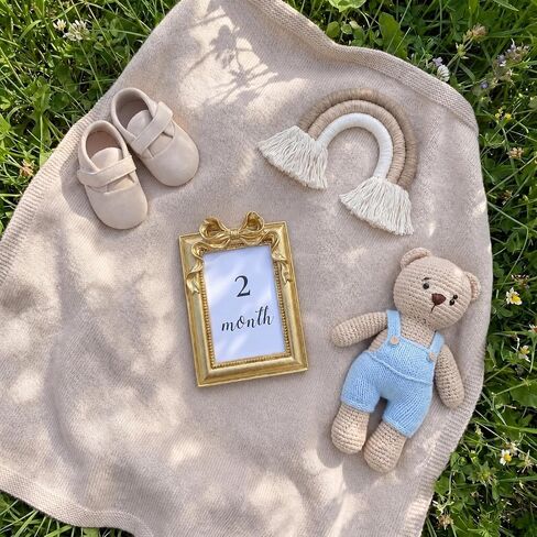 Novabright Baby Monthly Milestone Photo Frame Set, Gold Resin Picture Frame with 13 Newborn Milestone Cards Nursery Decor, Keepsake Gift for Newborn(Bow Rectangle) in Kuwait