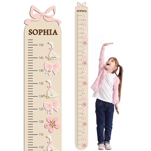 DoubleFill Kids Growth Height Chart for Wall 63" x 5.5" Wood Height Ruler Wall Measurement for Kids Toddler Baby Boy Girls Measuring Growth Ruler for Nursery Room Decor (Bow) in Kuwait