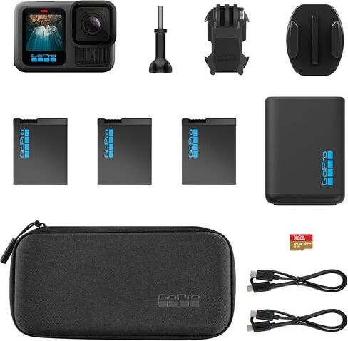 GoPro HERO13 Black Extended Power Bundle - Includes Dual Battery Charger, 3 Enduro Batteries, 64GB SanDisk microSD Card, Camera Case in Kuwait