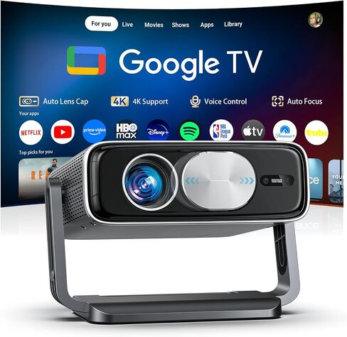 Smart 4K Projector [Bundled with Google TV Stick] with WiFi and Bluetooth, 3000ANSI, Auto Lens Cap, Portable Outdoor Movie Projector with Built-in Apps Auto Focus for Ceiling/Home Theater/Bedroom in Kuwait