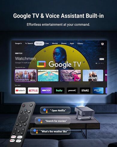 Smart 4K Projector [Bundled with Google TV Stick] with WiFi and Bluetooth, 3000ANSI, Auto Lens Cap, Portable Outdoor Movie Projector with Built-in Apps Auto Focus for Ceiling/Home Theater/Bedroom in Kuwait