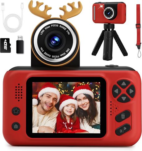 Makolle Kids Camera, Birthday Gifts for Boys and Girls Age 3-8, Green | Video Recorder, Childrens Digital Camcorder for Vlogging, Portable Selfie Camera Toys,SD Card Included in Kuwait