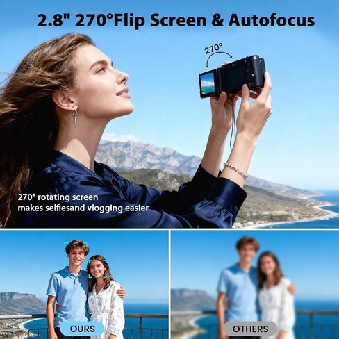 4K Digital Cameras for Photography, Compact Vlogging Camera with Flip Screen, 18X Digital Zoom YouTube Camera, Ideal for Bignners Boys Girls Black in Kuwait