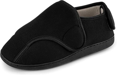 TIESTRA Women's Wide Diabetic Slippers Adjustable Hook and Loop Memory Foam Arthritis Edema Swollen Feet House Shoes Comfortable Breathable Indoor/Outdoor Slip On Slippers Black EU39/US8 in Kuwait