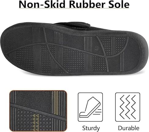TIESTRA Women's Wide Diabetic Slippers Adjustable Hook and Loop Memory Foam Arthritis Edema Swollen Feet House Shoes Comfortable Breathable Indoor/Outdoor Slip On Slippers Black EU39/US8 in Kuwait