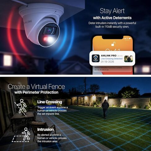AMLINK 4K POE Camera, 8MP Outdoor Turret Security IP Camera, 100ft Color Nightvision, AI Human/Vehicle Detect, Built-in Mic Speaker, MicroSD Recording (256GB), 105° FOV, 4K@20FPS AL8M-T8198EW in Kuwait