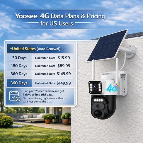 HAWKRAY 4G LTE Outdoor Solar-Powered Cellular Security Camera (Built-in SIM Card, Data Plan Required; No Wi-Fi), Dual Lens, 355° PTZ, Color Night Vision, PIR Motion Detection, Two-Way Audio in Kuwait