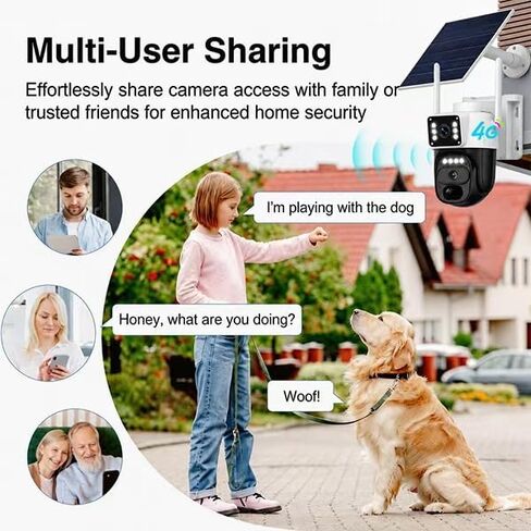 HAWKRAY 4G LTE Outdoor Solar-Powered Cellular Security Camera (Built-in SIM Card, Data Plan Required; No Wi-Fi), Dual Lens, 355° PTZ, Color Night Vision, PIR Motion Detection, Two-Way Audio in Kuwait