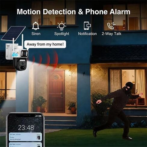 HAWKRAY 4G LTE Outdoor Solar-Powered Cellular Security Camera (Built-in SIM Card, Data Plan Required; No Wi-Fi), Dual Lens, 355° PTZ, Color Night Vision, PIR Motion Detection, Two-Way Audio in Kuwait