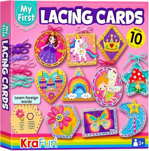 KRAFUN Safari Animal Lacing Cards Age 3+ | 10 Projects (Lion, Zebra) | 10 safari cards: Lion, Monkey, Elephant, Tiger, Giraffe, Hippo, Zebra & Bear. Fine motor skills for toddlers in Saudi Arabia