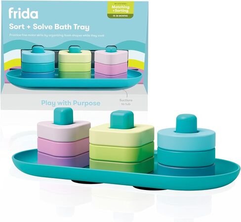 Frida Baby Sort + Solve Bath Puzzle Bath Toy, Matching + Sorting Bath Toys for Toddlers, Play with Purpose, Develop Fine Motor Skills, Sequencing, Problem Solving, Count, Learn Shapes & Colors in Kuwait