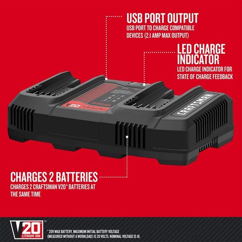 CRAFTSMAN V20 2Ah Lithium Ion Dual-Port Power Tool Battery Charger (CMCB124) in Kuwait