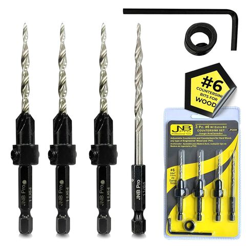 Countersink Drill Bit Set – 5pc Self-Centering Woodworking Bits with 4 Flutes, M2 HSS Material, 1/4" Hex Change, Depth Collar, Includes 2 Free Tapered Bits for Precision Drilling – #6 (9/64") in Saudi Arabia