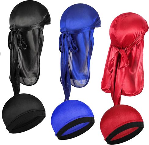 6 Pcs Kids Silky Durag with Wave Caps Set Kids Polyester Durags Head Wrap Unisex Baby Durags Long Tail Wide Strap in Kuwait