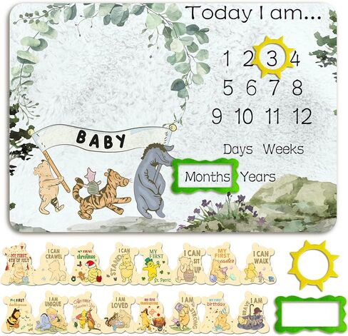 Winnie Nursery Decor, Winnie Newborn Month Blankets for Baby, Babies Milestone Blanket, Baby Growth Photo Blankets with Photo Tools in Saudi Arabia