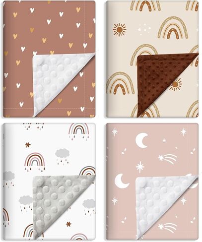 Tiamon 4 Pack Baby Blanket for Boys Girls 30 x 40 Inch Soft Double Layer Blankets with Dotted Backing Lovely Woodland Animal Design Quilt for Unisex Toddler Newborn Forest Multicolor Printed in Kuwait