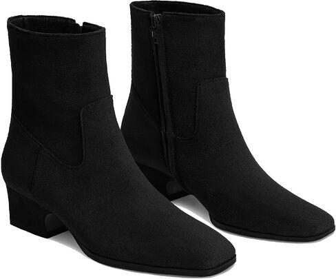 Women's Ankle Boots Square Toe Low Chunky Block Heel Booties Comfortable Short Boots Side Zipper Booties Shoes in Saudi Arabia