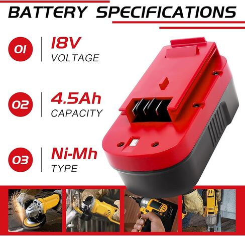 2Pack 4.5Ah Ni-Mh 18Volt Replacement for Black and Decker 18V Batter | Compatible with Black and Decker 18 Volt HPB18 HPB18-OPE 244760-00 A1718 FS18FL FSB18 Firestorm Cordless Power Tools(Red) in Kuwait