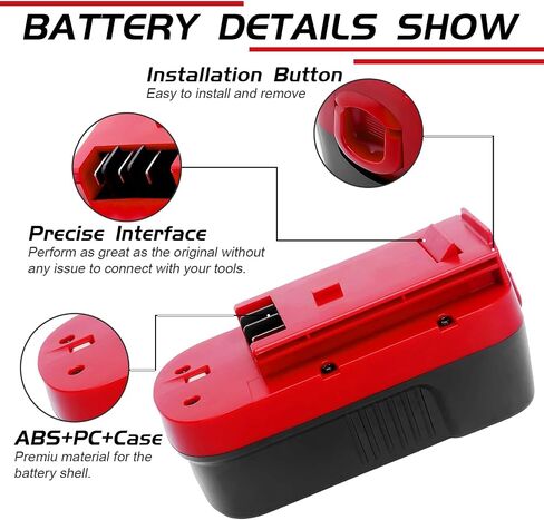 2Pack 4.5Ah Ni-Mh 18Volt Replacement for Black and Decker 18V Batter | Compatible with Black and Decker 18 Volt HPB18 HPB18-OPE 244760-00 A1718 FS18FL FSB18 Firestorm Cordless Power Tools(Red) in Kuwait