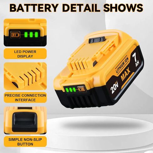 7.0Ah DCB200 Battery Replacement for Dewalt 20V Max Battery 2Pack | DCB200 DCB201 DCB203 DCB204 DCB206 Compatible with Dewalt 20v Max Cordless Tools with LED Indicator in Kuwait