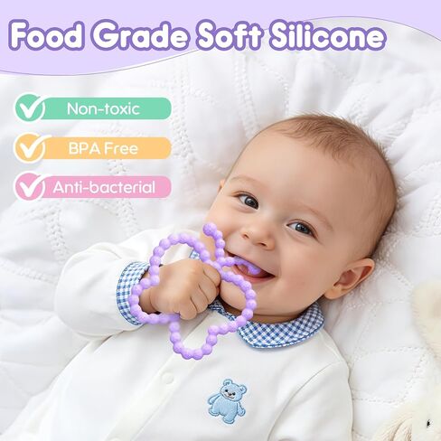 2 Pack Baby Teether Toys for 0-6 6-12 Month, Butterfly Teething Ring Toys | BPA-Free Silicone, Multi Texture for Gum Massage, Baby Chew Toys for Teething Relief 3-6 Month, Baby Shower Gifts in Kuwait