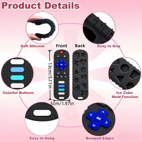 2Pcs Baby Teething Toys, BPA-Free Food Grade Silicone Baby Remote Control Teething Toy for 3-18 Months, Teething Relief Baby Toys, Teething Relief Newborn TV Remote Shaped Toy (Balck&Pig Black) in Kuwait