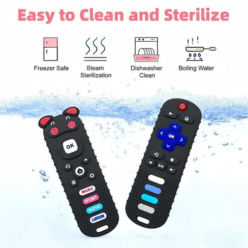 2Pcs Baby Teething Toys, BPA-Free Food Grade Silicone Baby Remote Control Teething Toy for 3-18 Months, Teething Relief Baby Toys, Teething Relief Newborn TV Remote Shaped Toy (Balck&Pig Black) in Kuwait