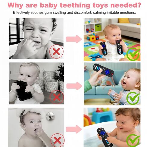 2Pcs Baby Teething Toys, BPA-Free Food Grade Silicone Baby Remote Control Teething Toy for 3-18 Months, Teething Relief Baby Toys, Teething Relief Newborn TV Remote Shaped Toy (Balck&Pig Black) in Kuwait