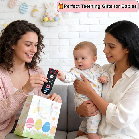 2Pcs Baby Teething Toys, BPA-Free Food Grade Silicone Baby Remote Control Teething Toy for 3-18 Months, Teething Relief Baby Toys, Teething Relief Newborn TV Remote Shaped Toy (Balck&Pig Black) in Kuwait
