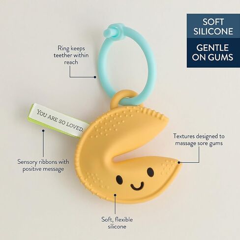 Itzy Ritzy Fortune Cookie Teether - BPA-Free Soft Silicone Baby Teething Toy with Satin Sensory Ribbons and Silicone Ring - for Ages 3 Months and Up (Fortune Cookie) in Kuwait