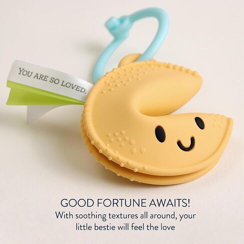 Itzy Ritzy Fortune Cookie Teether - BPA-Free Soft Silicone Baby Teething Toy with Satin Sensory Ribbons and Silicone Ring - for Ages 3 Months and Up (Fortune Cookie) in Kuwait