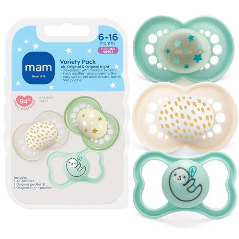 MAM Pacifier 6-16 Months Variety Pack, BPA-Free, Silicone Nipple, 3 Pack in Kuwait