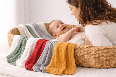 Muslin Burp Cloths for Baby, 10 Pack (2 of Each Color), 6 Layer Cotton Burp Cloths, Super Absorbent and Soft,Baby Burping Cloths for Boys and Girls, 100% Cotton, 10x20 Inches in Kuwait