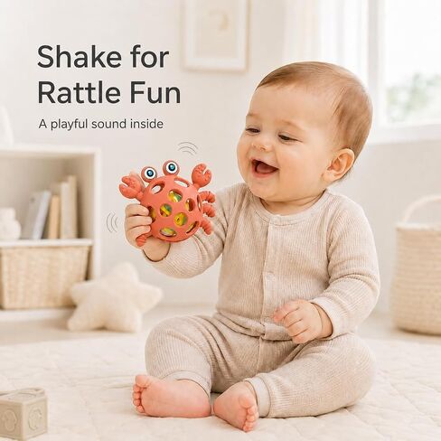Baby Teething Rattle Toy, 2-in-1 Silicone Teether for Infants 3-12 Months, Easy-Grip Sensory Toy, BPA-Free Food-Grade Silicone in Saudi Arabia