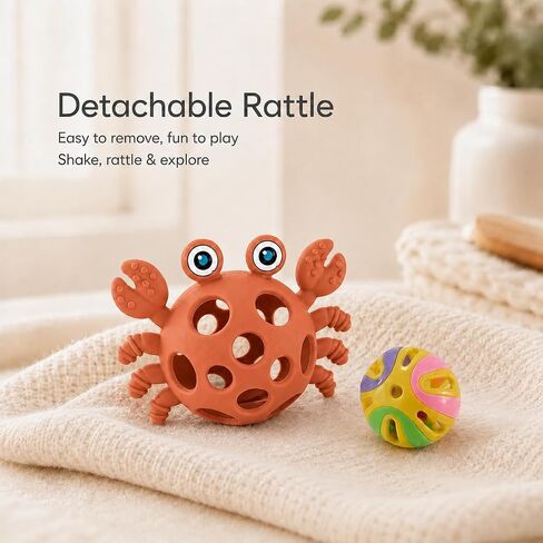 Baby Teething Rattle Toy, 2-in-1 Silicone Teether for Infants 3-12 Months, Easy-Grip Sensory Toy, BPA-Free Food-Grade Silicone in Saudi Arabia
