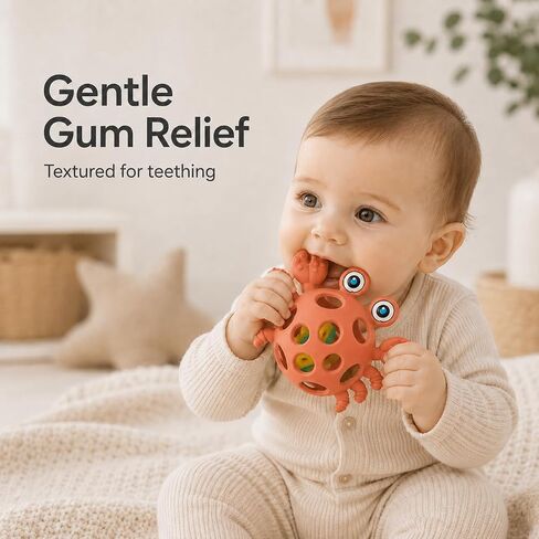Baby Teething Rattle Toy, 2-in-1 Silicone Teether for Infants 3-12 Months, Easy-Grip Sensory Toy, BPA-Free Food-Grade Silicone in Saudi Arabia