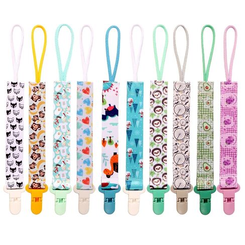 10 Pack Pacifier Clips, Cute Printed Binky Holder Straps, Universal Soother Leash for Boys & Girls, Colorful Pattern Pacifier Clips for Teething, Pacifiers, Strollers, Baby Shower Gifts in Kuwait
