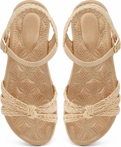 Ecetana Dressy Womens Sandals Summer - Comfortable Casual Walking Shoes | Boho Woven Strappy Flat Sandals with Elastic Slingback - Adjustable Buckle - Cushioned Footbed for Travel Beach Everyday Wear in Kuwait