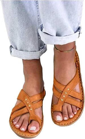BBPM Summer Women's Orthopedic Sandals Bunion Correction Slippers Casual Toe Separate Flat Shoes with Arch Support,Brown,EU37/US6 in Kuwait